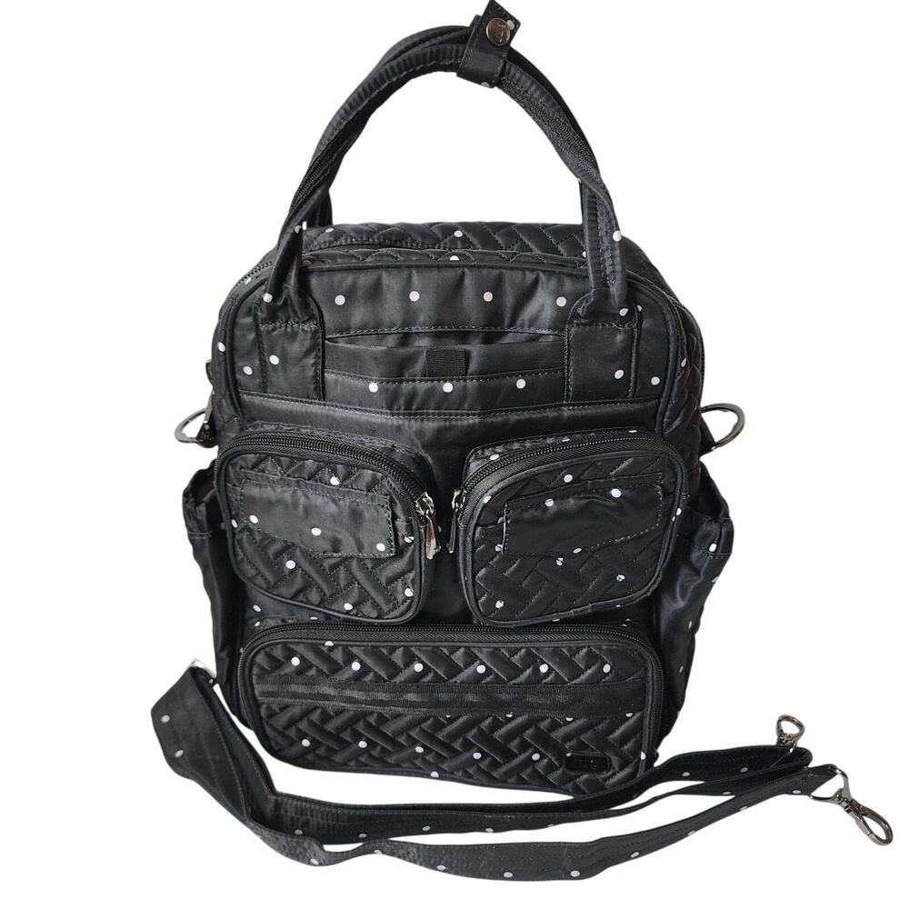LUG Mini Puddle Jumper Tote Shoulder Crossbody Quilted Bag Black Polka Dot